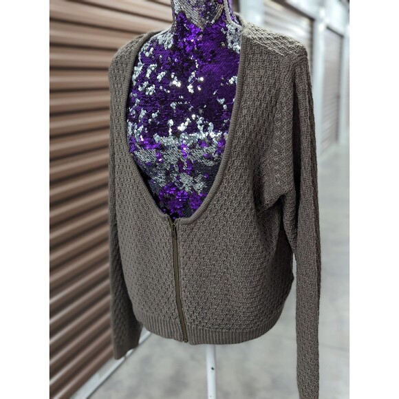 Yessica Size XL Beige Knit Scoop Neck With Zipper Sweater Cardigan - Picture 3 of 10